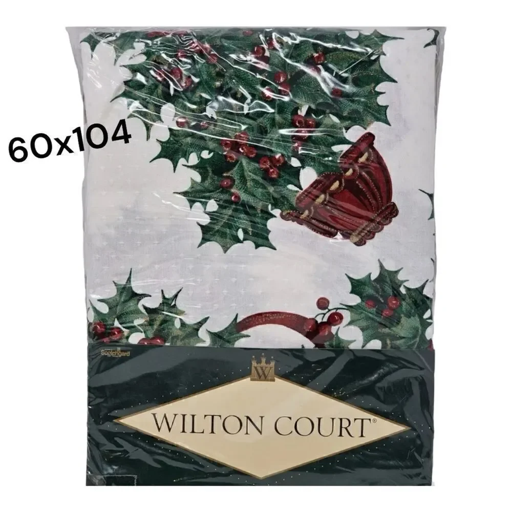 Vintage Wilton Court Christmas Tablecloth Holly Trees 60